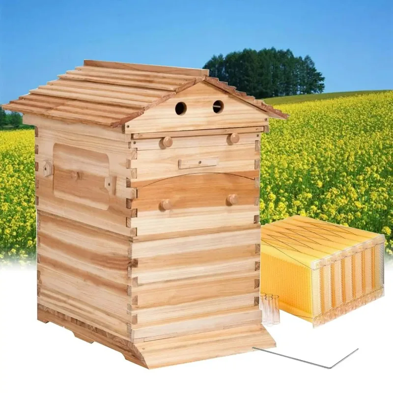 【Hot Item】7Pcs Auto Wooden Beehive Frame Comb Honey Beehive House Beekeeping Starter Kit Box For Beekeepers, Custom