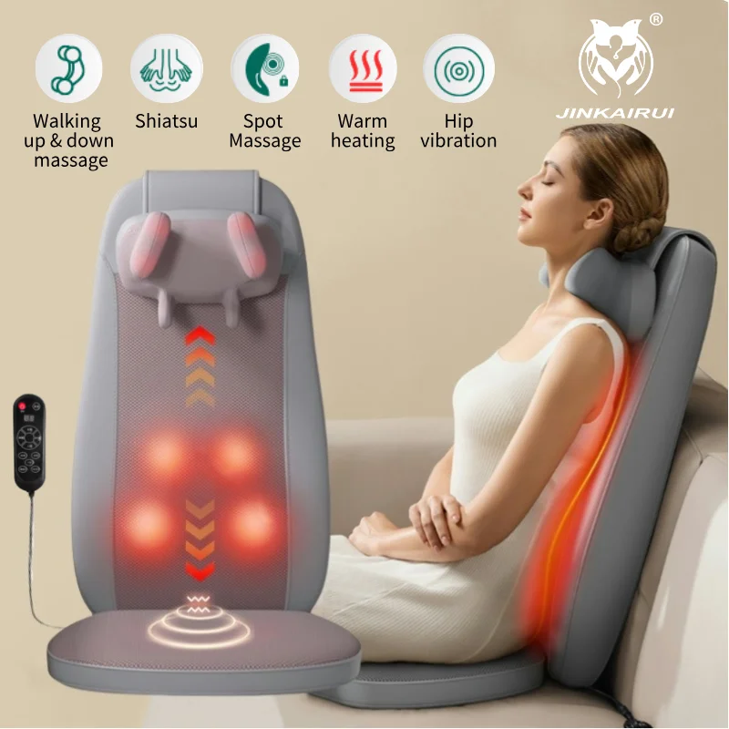 Shiatsu Massage Cushion with Heating Rolling Height Adjustment Massage Chair Pad Kneading Back Massager for Home Office Seat Use