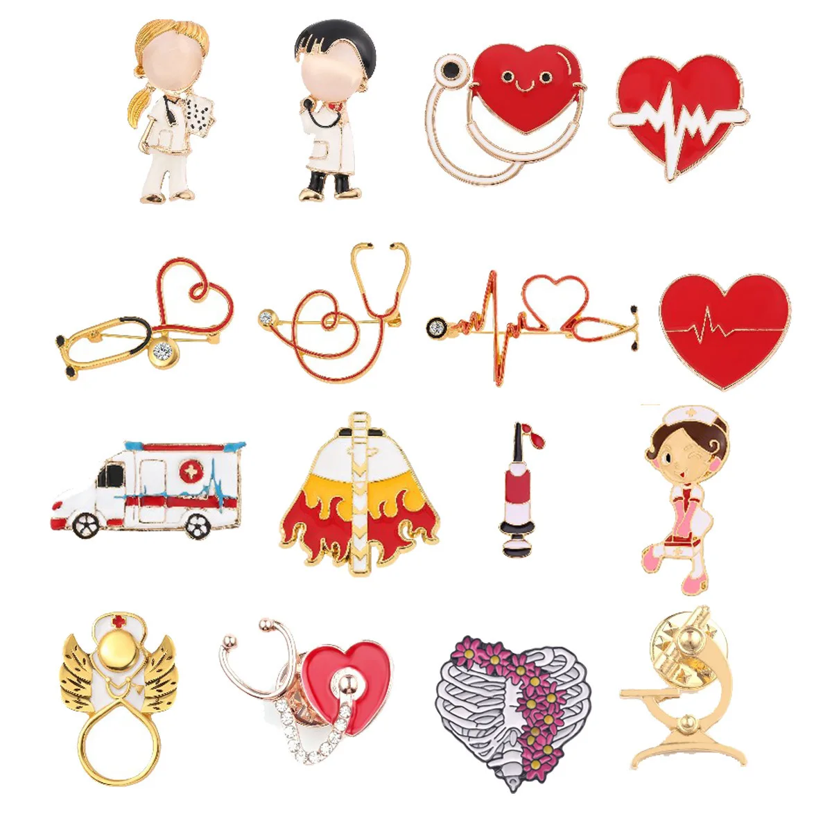 Medical Brooch Exquisite Stethoscope Electrocardiogram Male and Female Doctor Nurse Shape Metal Badge Small Gift Wholesale Pin