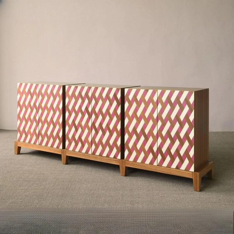 Niche geometric parquet module dining side cabinet Korean retro contrasting color low saturation locker art design