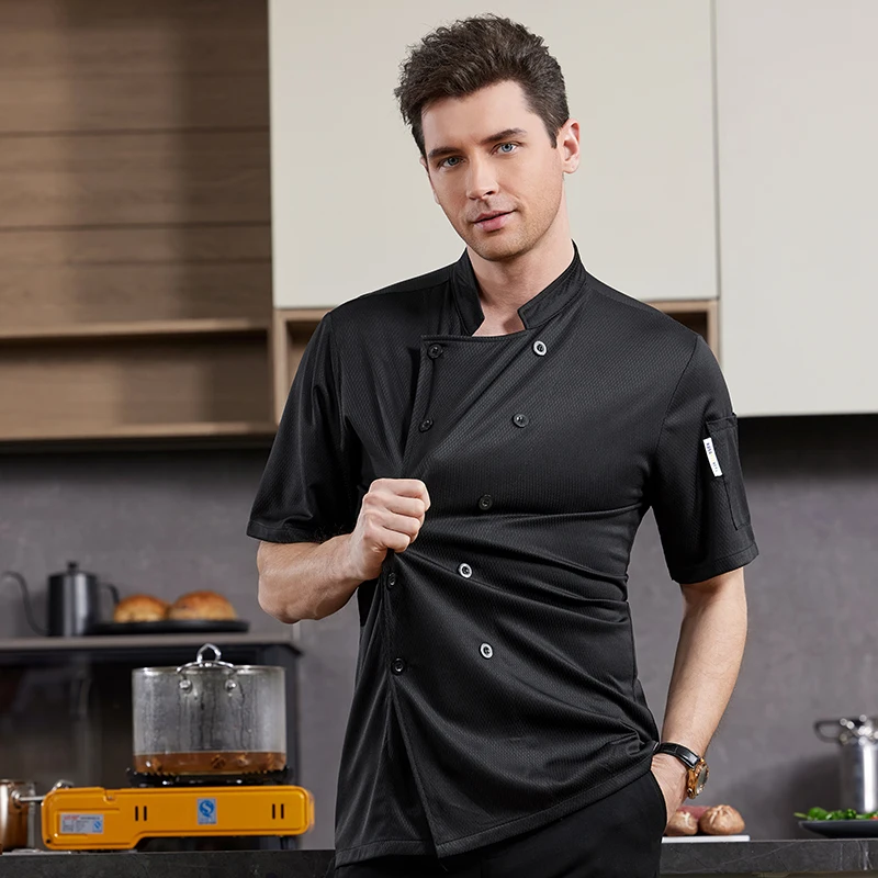 360°Breathable Restaurant Outfit Kitchen Work Shirt Men's and Women's Short Sleeved Chef Jacket Food Service Cooking Uniform