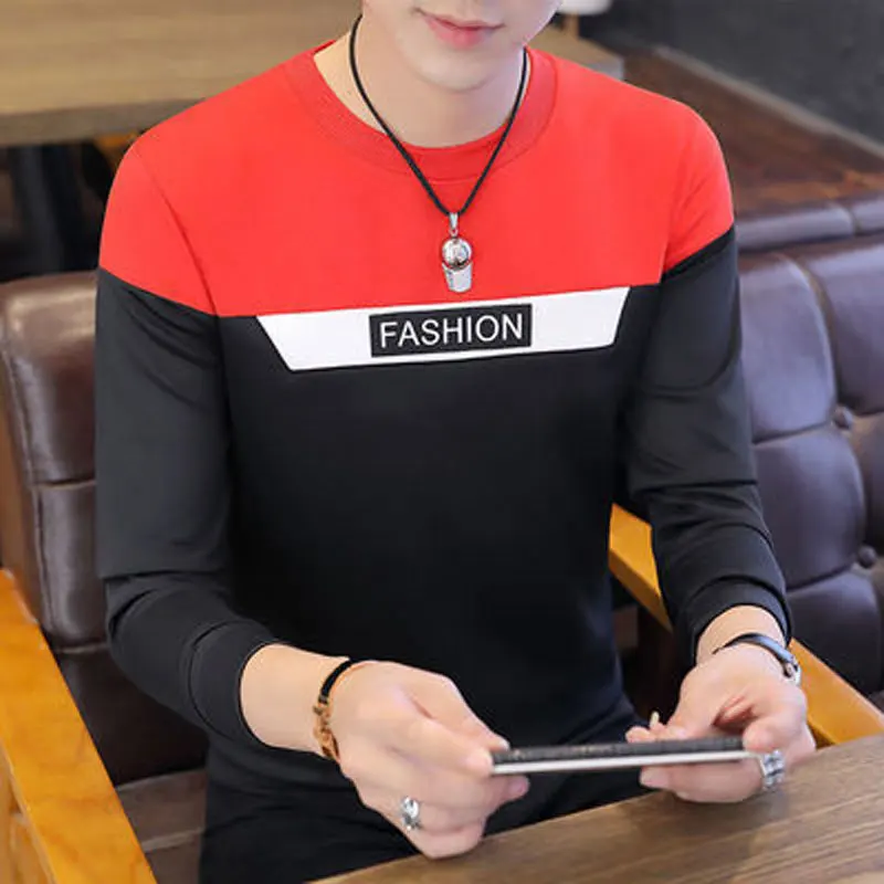 Fashion Contrasting Colors Patchwork Sweatshirts Letter Spring Autumn New Long Sleeve Men's Clothing Casual Round Neck Pullovers