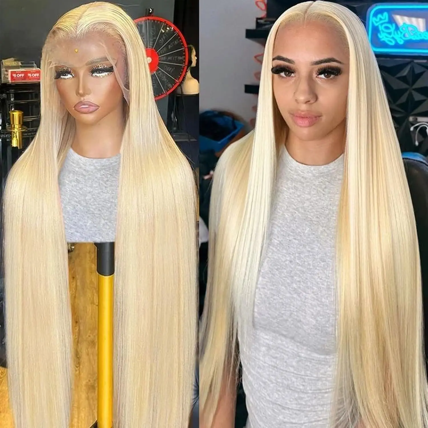 Straight Blonde Front Lace Wigs para mulheres, HD Lace Wig, perucas baratas na venda de depuração, 200 Densidade, peruca de cabelo humano para a escolha das mulheres, 613, 13x6