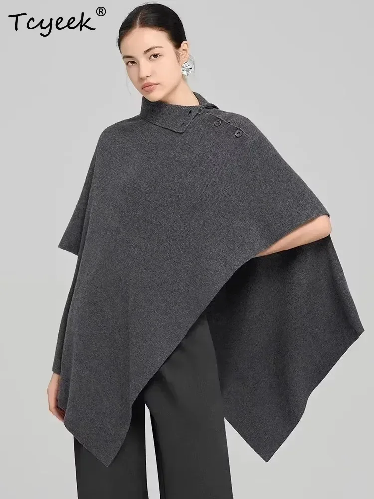 Hot Selling Cape Versatile Women's Shawl Pullover Sweater Autumn Winter 100% Merino Wool Poncho Bohemia Pullover Irregular Knit