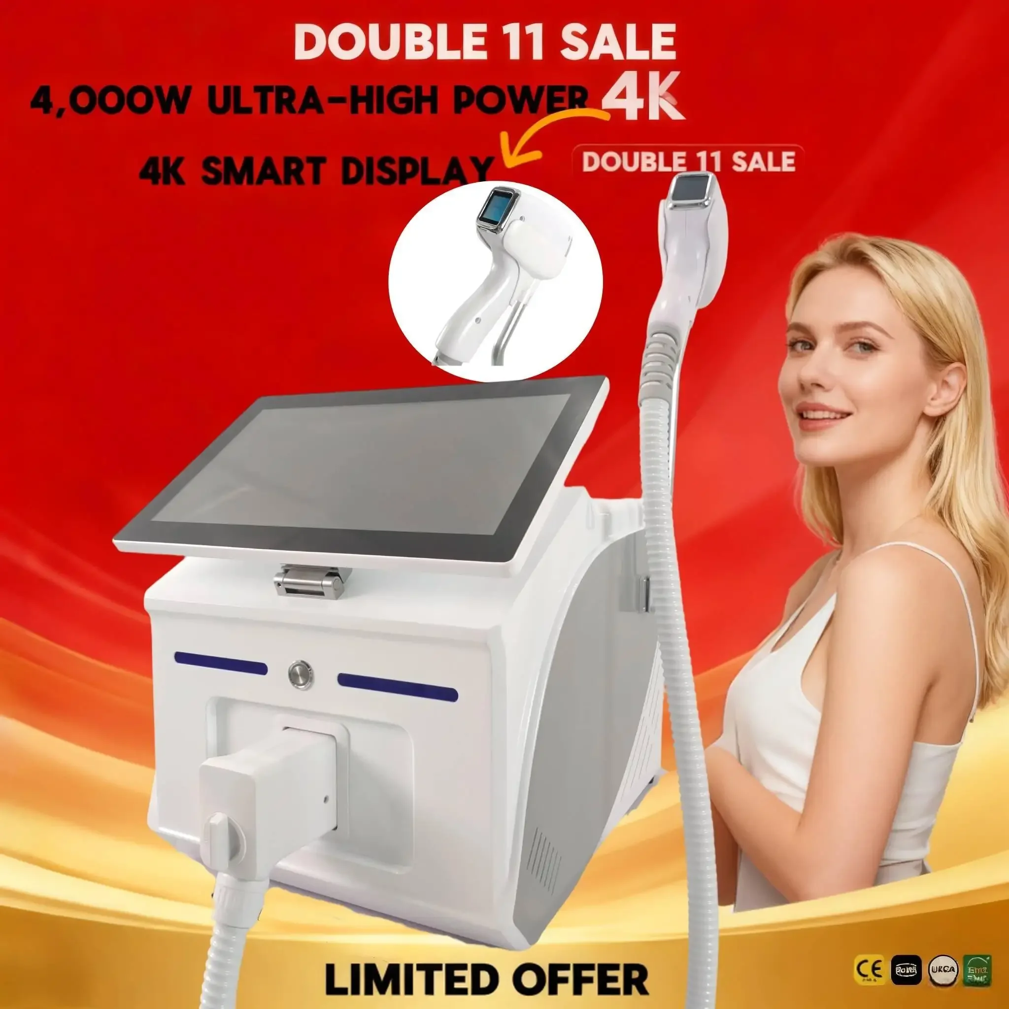

4000W 2026 Portable 4Wave Ice Titanium Professional 808nm Diode Laser Body Face Hair Removal Machine LCD Handle Beauty Tools