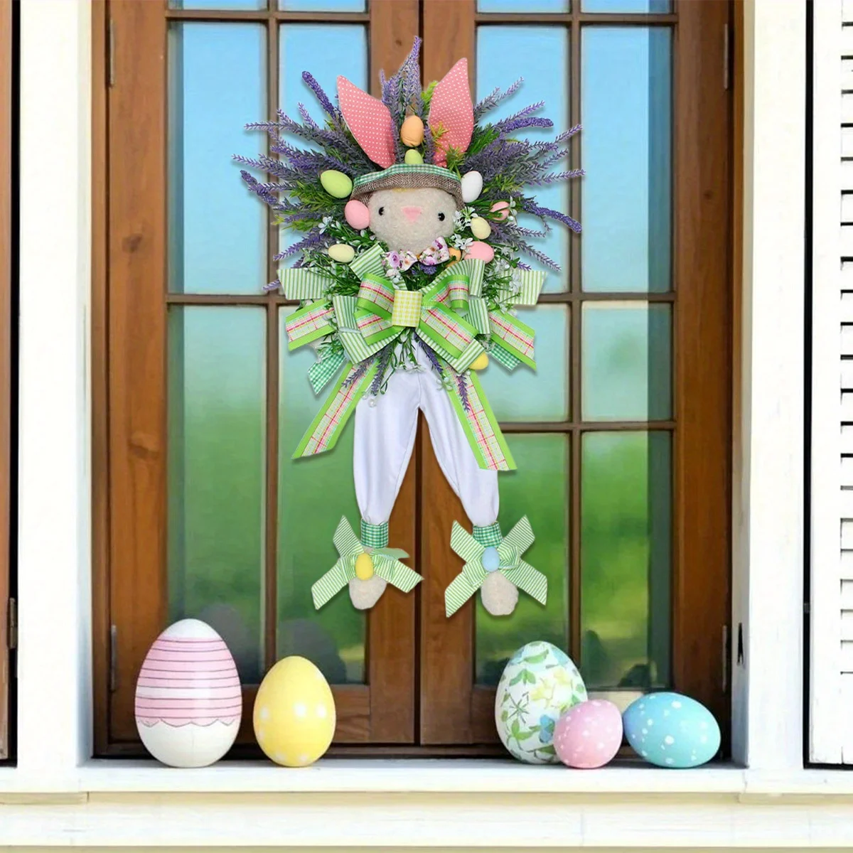 

19.6in Easter Rabbit Wreath Decor for Front Door Easter Bunny Door Wreath Hanger Easter Thief Bunny Butt and Ears