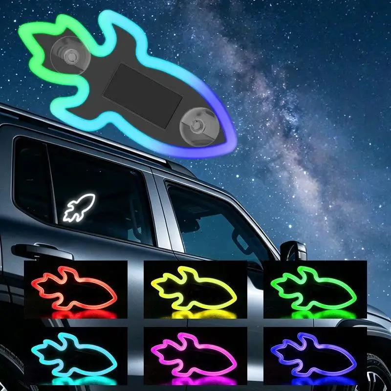 Auto Solar Rocket Star Atmosphere Lights 1 Set RGB Colorful Glow Interior Lamp for Car Dashboard & Roof Ceiling Decor