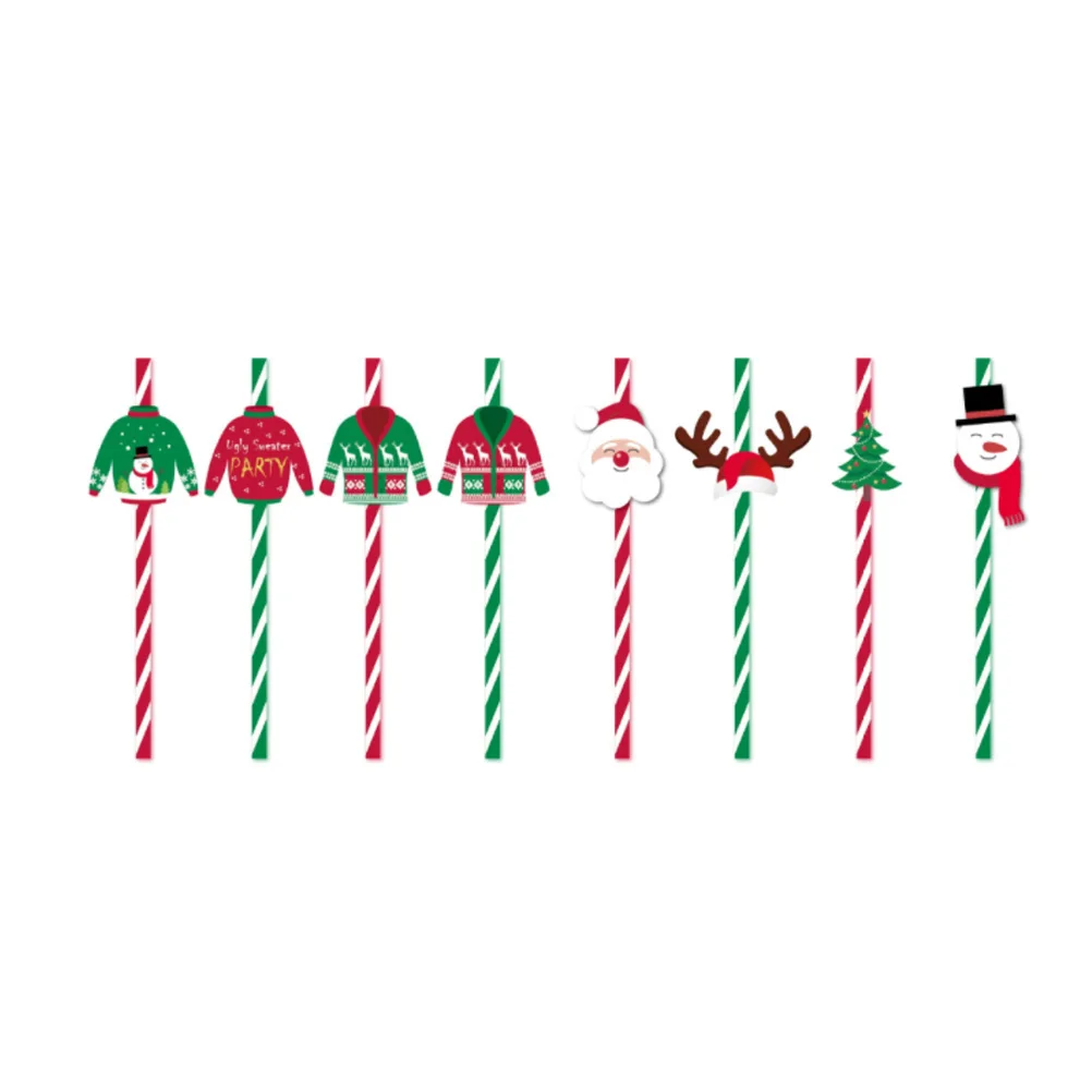 

36 pcs Christmas Paper Straws Disposable Eco-Friendly Party Drinking Straws Biodegradable For Holiday Wedding Festival Photo