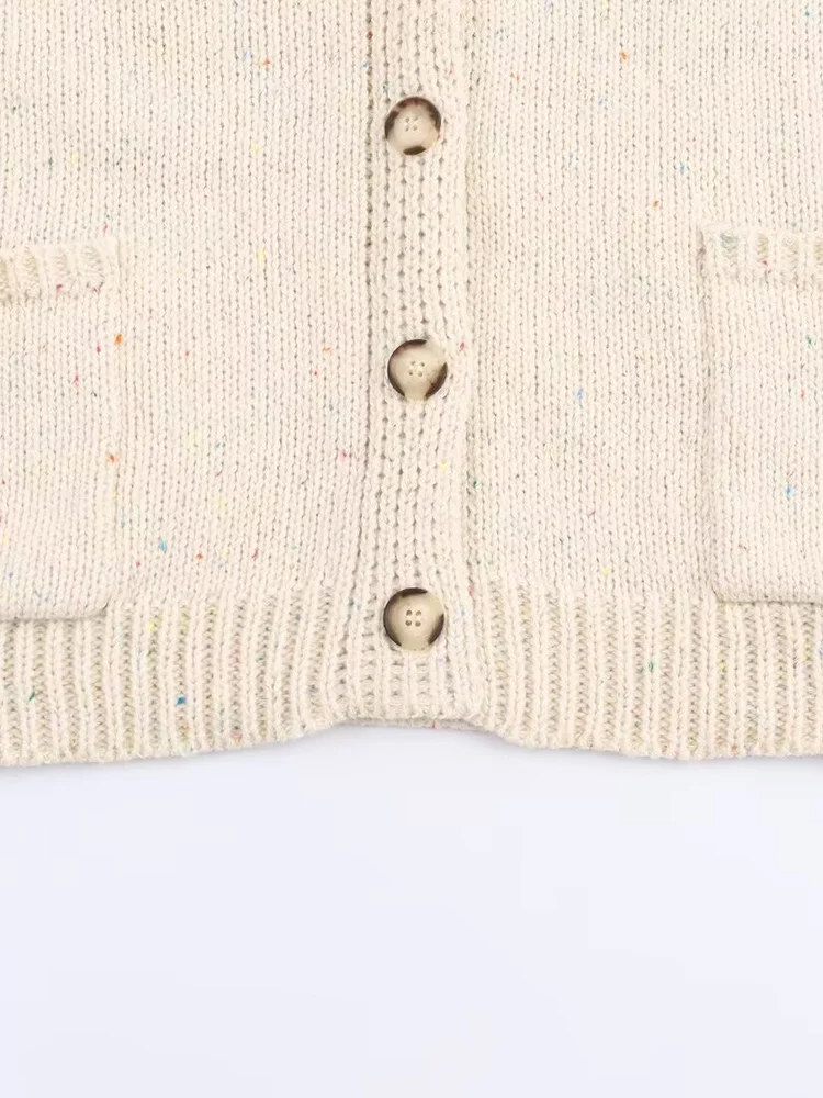 النمط الأوروبي والأمريكي الخريف موضة جديدة الملابس النسائية الخامس الرقبة طويلة الأكمام الصغيرة البولكا نقطة محبوك معطف فضفاض