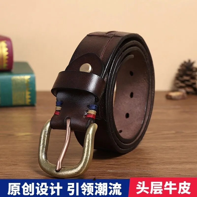 New pure handcrafted knife-mark belt for men featuring leather needle and fashionable copper cowskin waist
