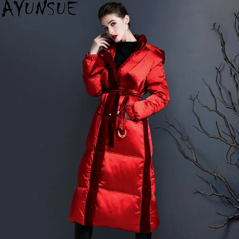 

AYUNSUE Warm Down Coats Elegant Long Down Jacket Women Coat Winter 2022 Hooded Down Jackets Femme Puffer Jacket Jaqueta Feminina