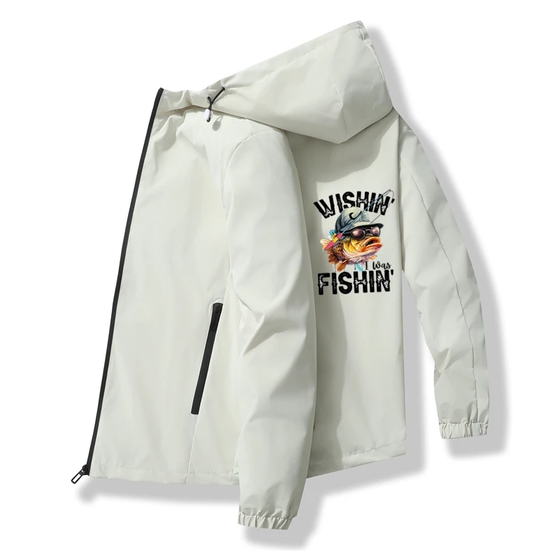 クールな魚プリントメンズジャケット-春秋薄手コート-ストリートウェア防風アウター-釣り愛好家へのギフト
