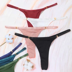 3Pcs/Set Sexy Women's Panties Low Waist Cotton G-string Thong Panties Women's Solid Color Metal T-pants Panties S-XL Lingerie