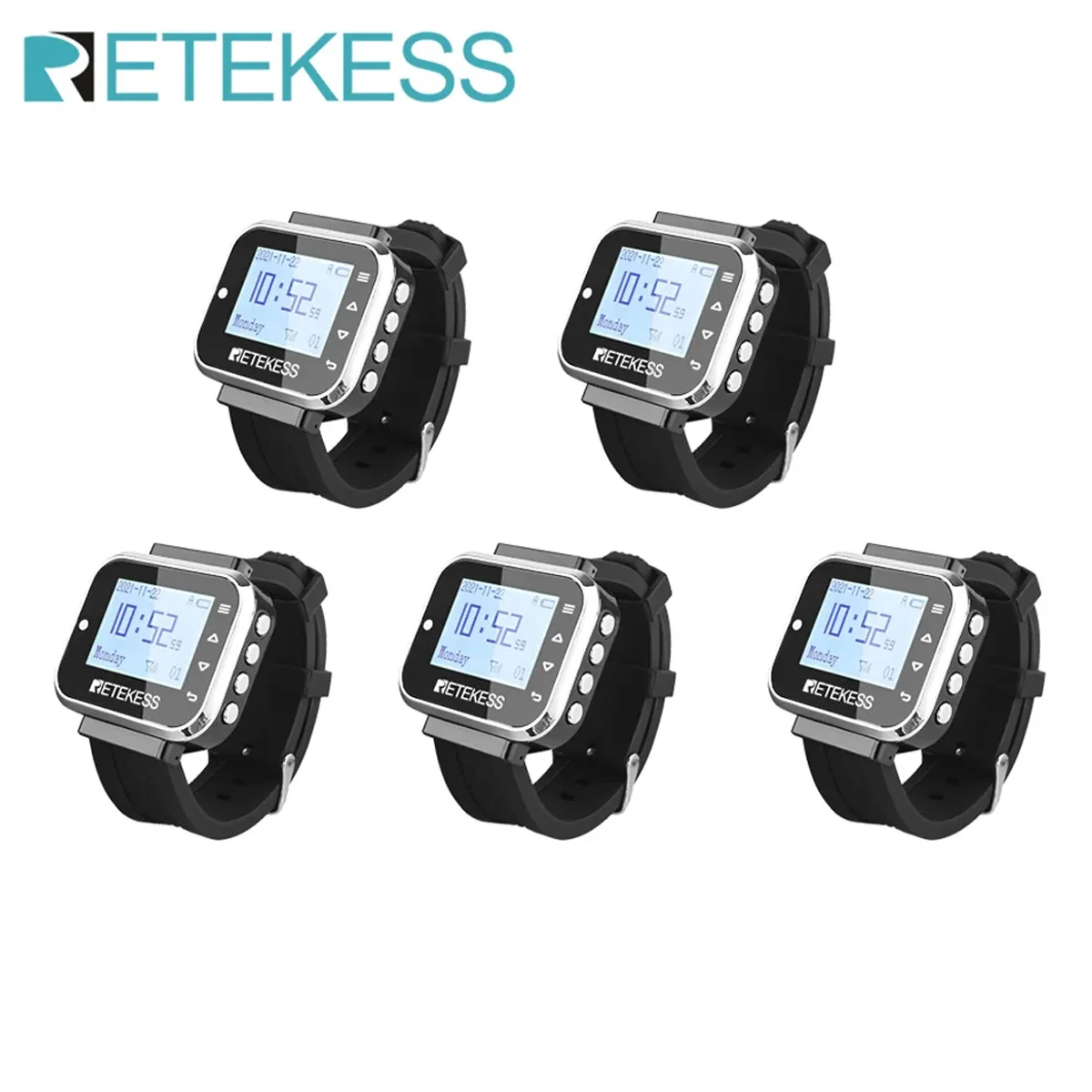 Retekess 5Pcs TD110 Wireless Restaurant Pager Waiter Watch Receiver 7 Languages For Hookah Bar Cafe Hotel Club Customer Service