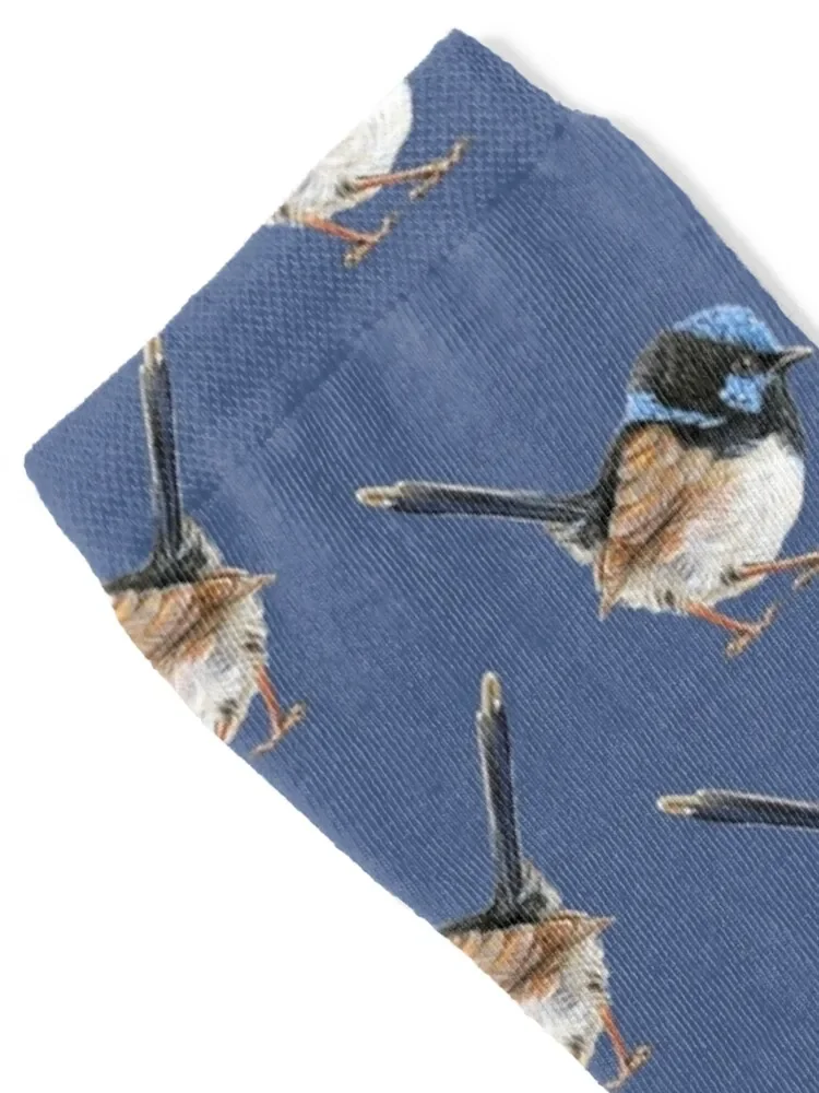 Little King of the Fairies - Blue Wren - male Superb Fairy-Wren illustration Socks winter gifts gym Designer Man Socks Women's