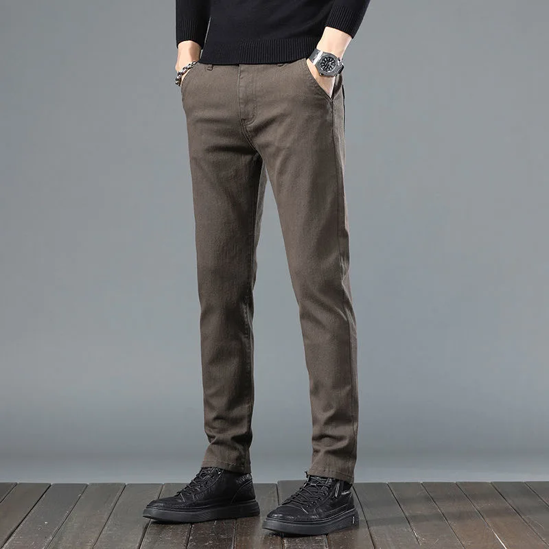 2024 Spring and Autumn New Fashion Trend Solid Color Pants Men's Business Casual Slim Comfortable Breathable High-Quality Pants