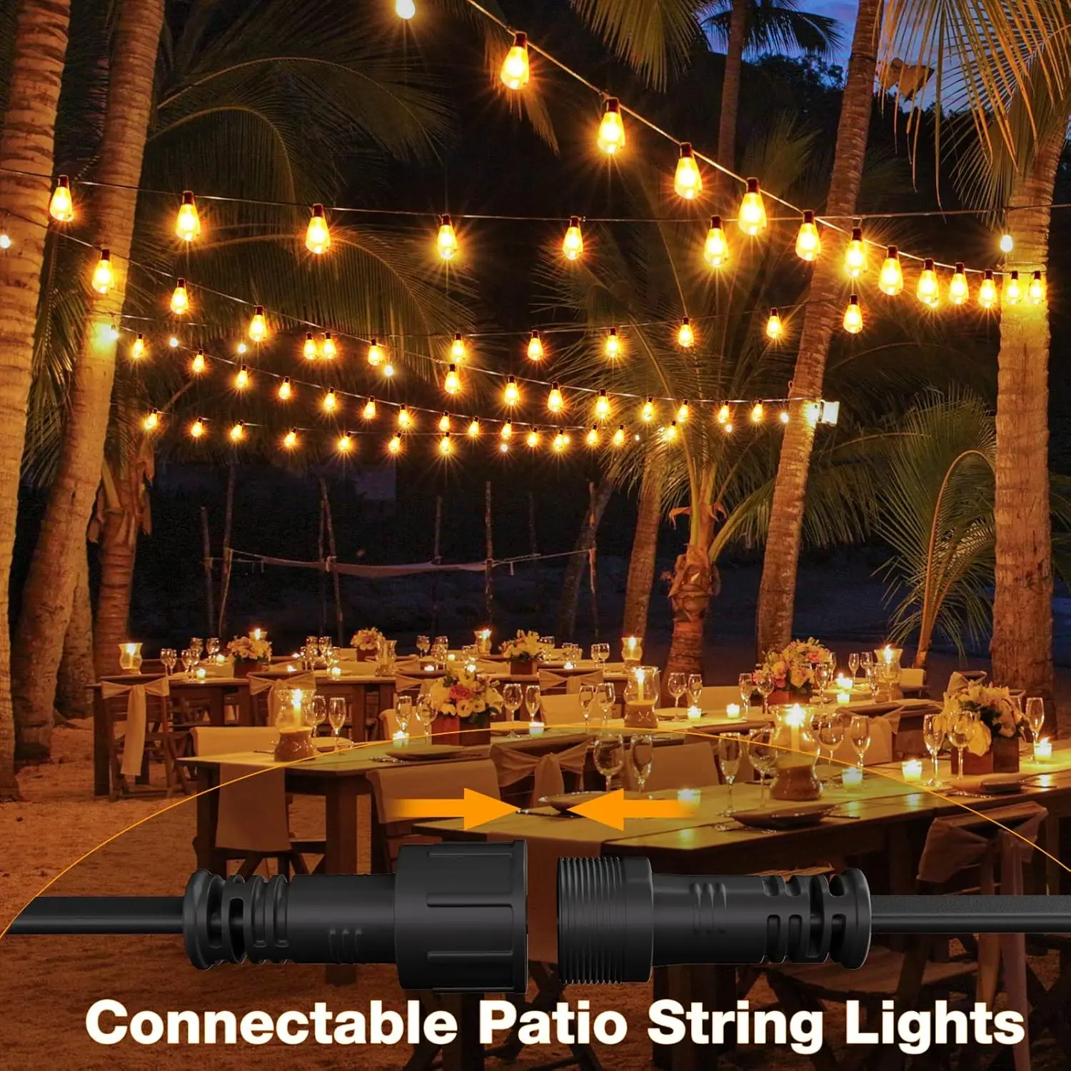 46FT/85FT LED Outdoor Patio Lights Waterproof with ST38 Vintage Bulbs Shatterproof Energy Saving for Backyard, Bistro, Camping