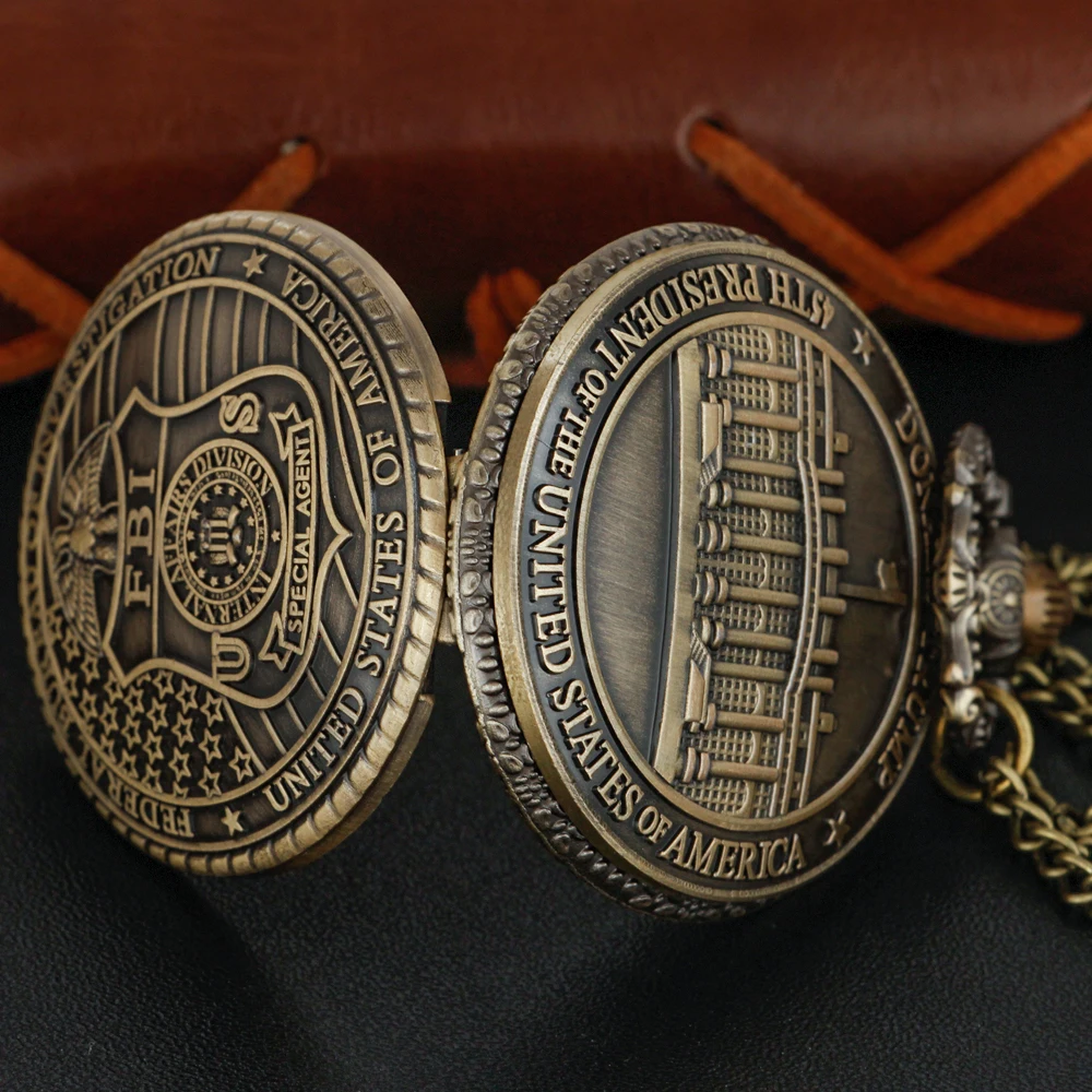 2026 New White House Fbi Logo Emblem Quartz Pocket Watch Vintage Unisex Necklace Pendant Necklace Accessories Jewelry Gifts