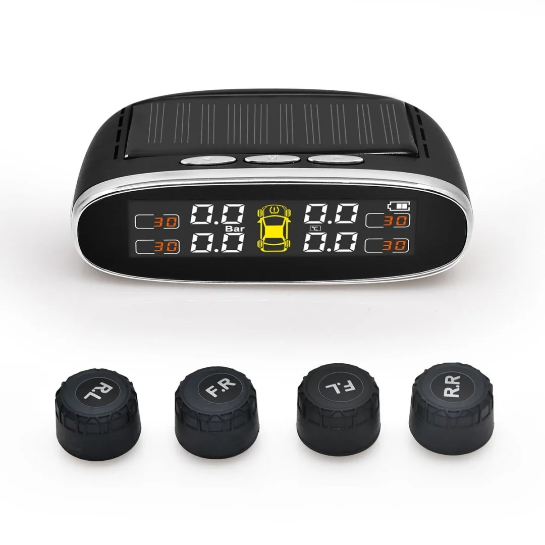 

Car TPMS Tire Pressure Alarm Monitor System LCD Display With 4 External Sensor Temperature Alert Solar Power Waterproof