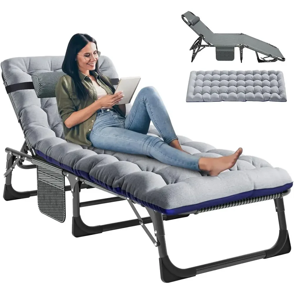 

Grey Outdoor Chaise Lounge Chair with Mattress, 5-Position Adjustable Recliner for Patio, Garden, Camping, Pool, Beach