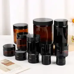 1PC 5ML-500ML Dark Brown Refillable Bottle Portable Glass Split Bottle Circular Tea Face Cream Bottle Travel Container Cans