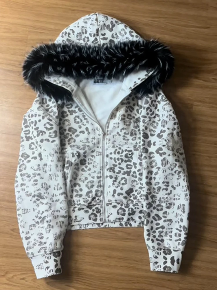 الخريف والشتاء جديد شارع العليا موضة Harajuku Ins العصرية الصوف طوق قلنسوة بسحاب 2000 خمر للجنسين ملابس Y2k #2