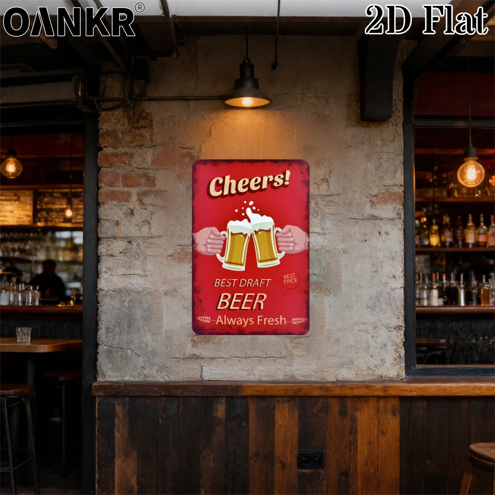 Vintage Beer Poster Metal Tin Sign,  Cheers Beer Draft Fresh Always Art Posters Metal Signs for Pub Bar Home Wall Decor Plaque