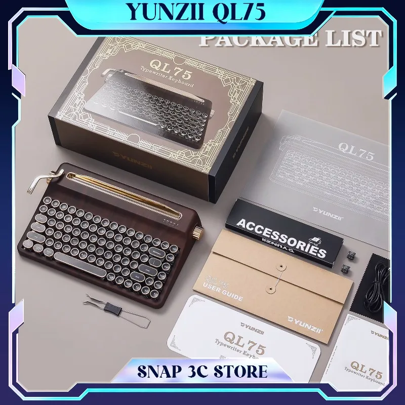YUNZII QL75 Retro Typewriter Mechanical Keyboard Tri-mode Wireless Bluetooth 75% Layout RGB Hot-swap Office Mechanical Keyboard