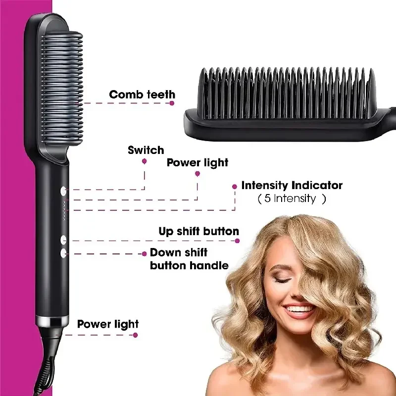 Electric Hair Straightener Professional Quick Heated Electric Hot Comb Hair Mini Comb Personal Care Air Comb Straightening Dryer