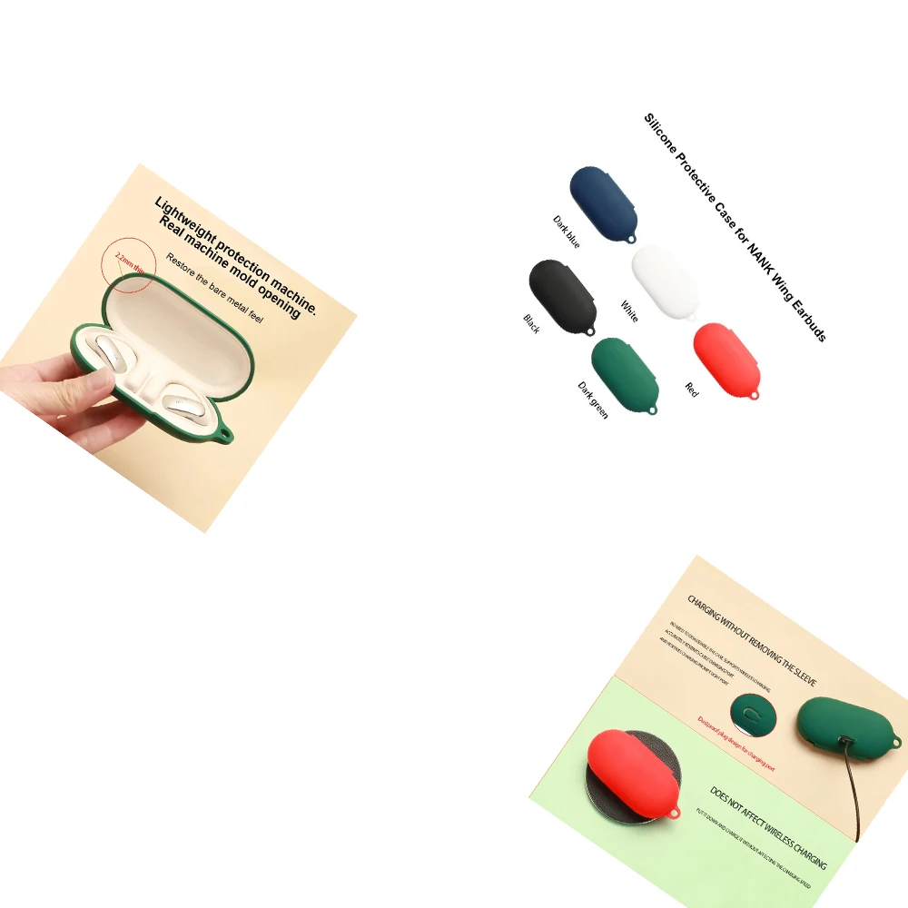 

Silicone Case Cover for NANK Wing Wireless Earbuds, Protective Earphones Skin Cover with Keychain Hook, Charging Port Accessible