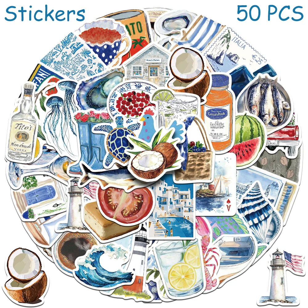 

50pcs Cartoon Open Sea Stickers Decals For Phone Laptop Scrapbook Skateboard Suitcase DIY Aesthetic Stickers Creative Gifts