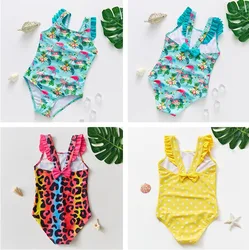 2025 Girls Child Swimsuit  One Pieces Swimwear Beach Ruffle Bathing Suit Print Kids Girl Bikinis Bodysuit Summer
