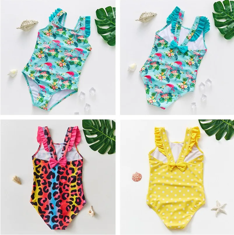 2025 Girls Child Swimsuit  One Pieces Swimwear Beach Ruffle Bathing Suit Print Kids Girl Bikinis Bodysuit Summer