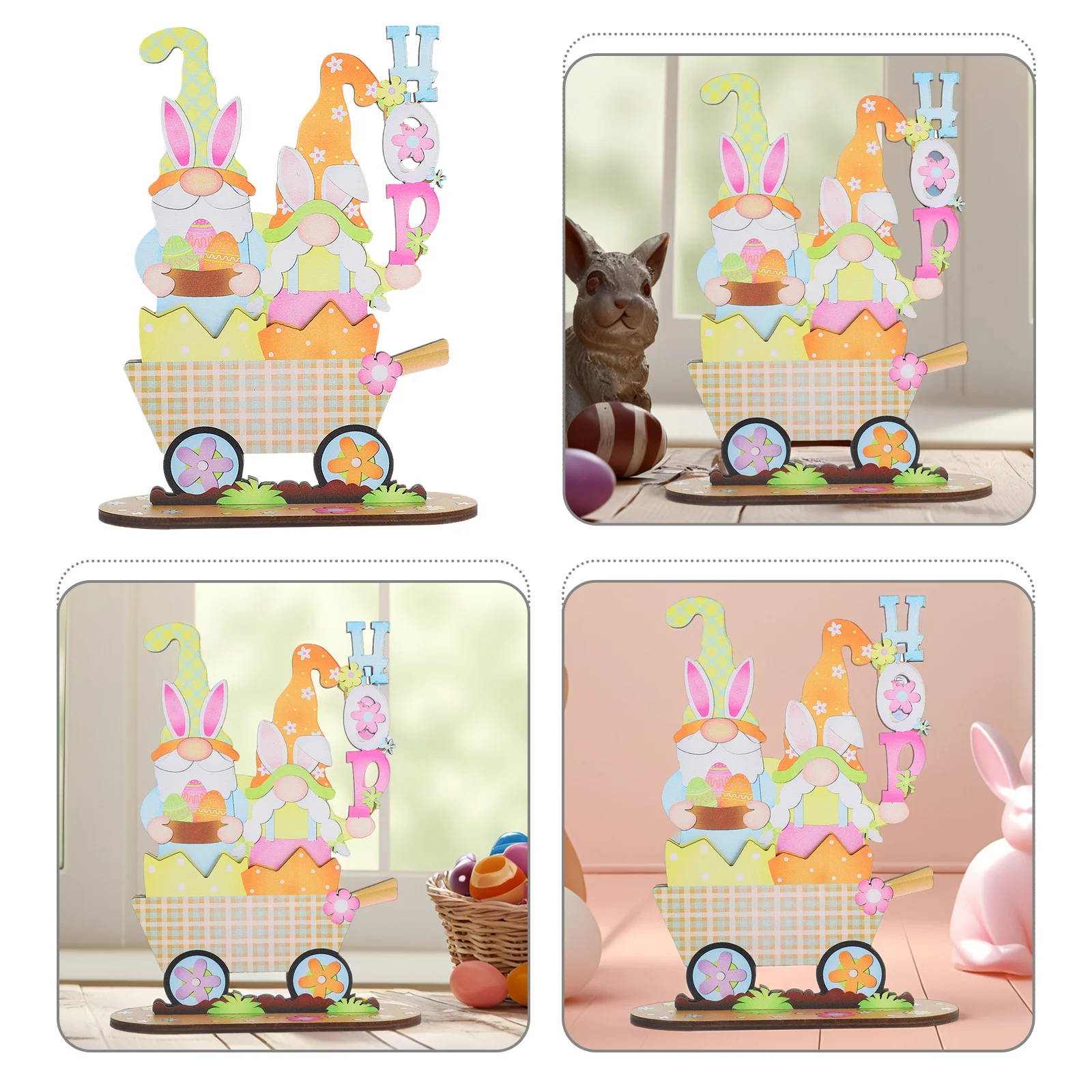 

3D Wooden Easter Decoration Spring Gnome Centerpiece for Home Party Tabletop Indoor Decor Rustic Farmhouse Holiday Craft