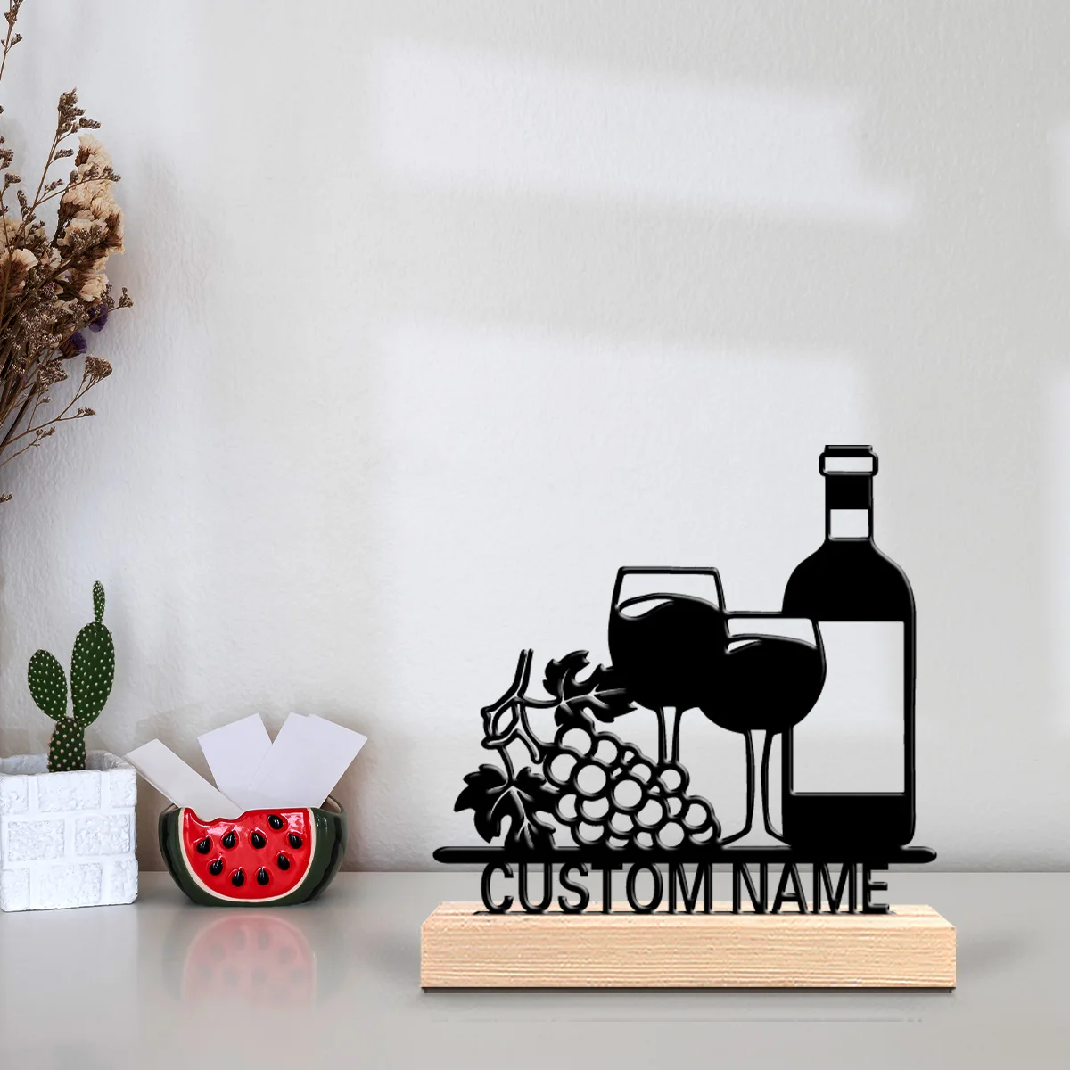 1 pieza de estatuas de metal divertidas y personalizadas con forma de copa de vino, decoración de cocina estilo rústico con marco de madera, perfecto para casas de campo.