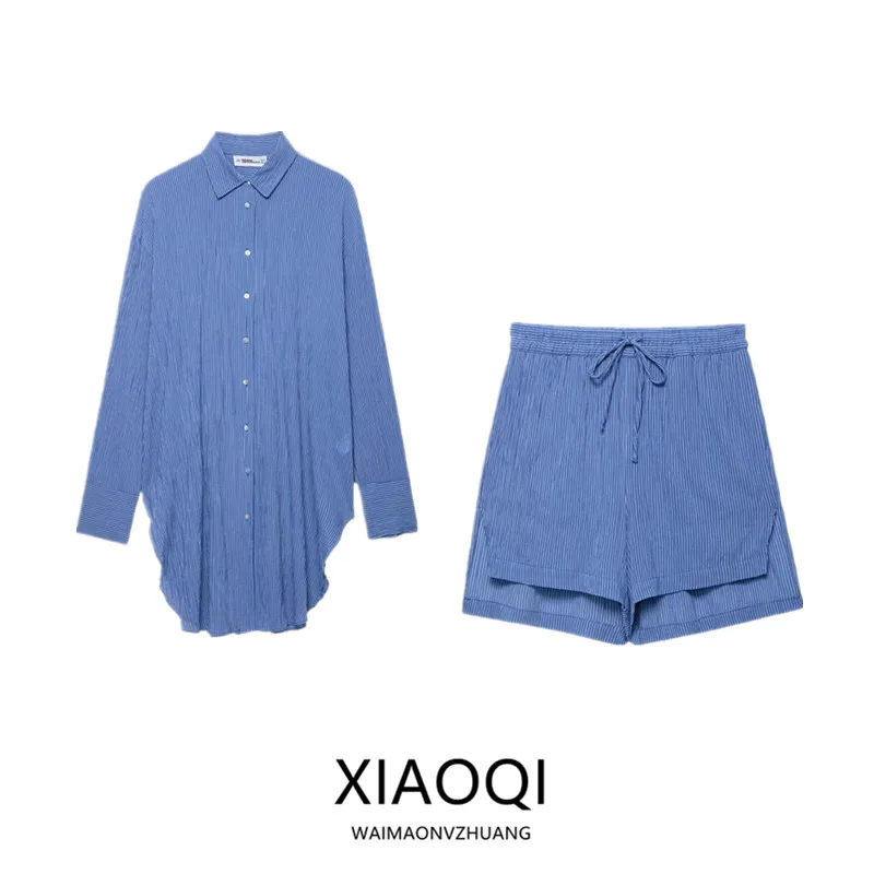 

Лето 2023, женский свободный комплект одежды в полоску со средней талией, модный универсальный комплект одежды на пуговицах Ne Long Sve