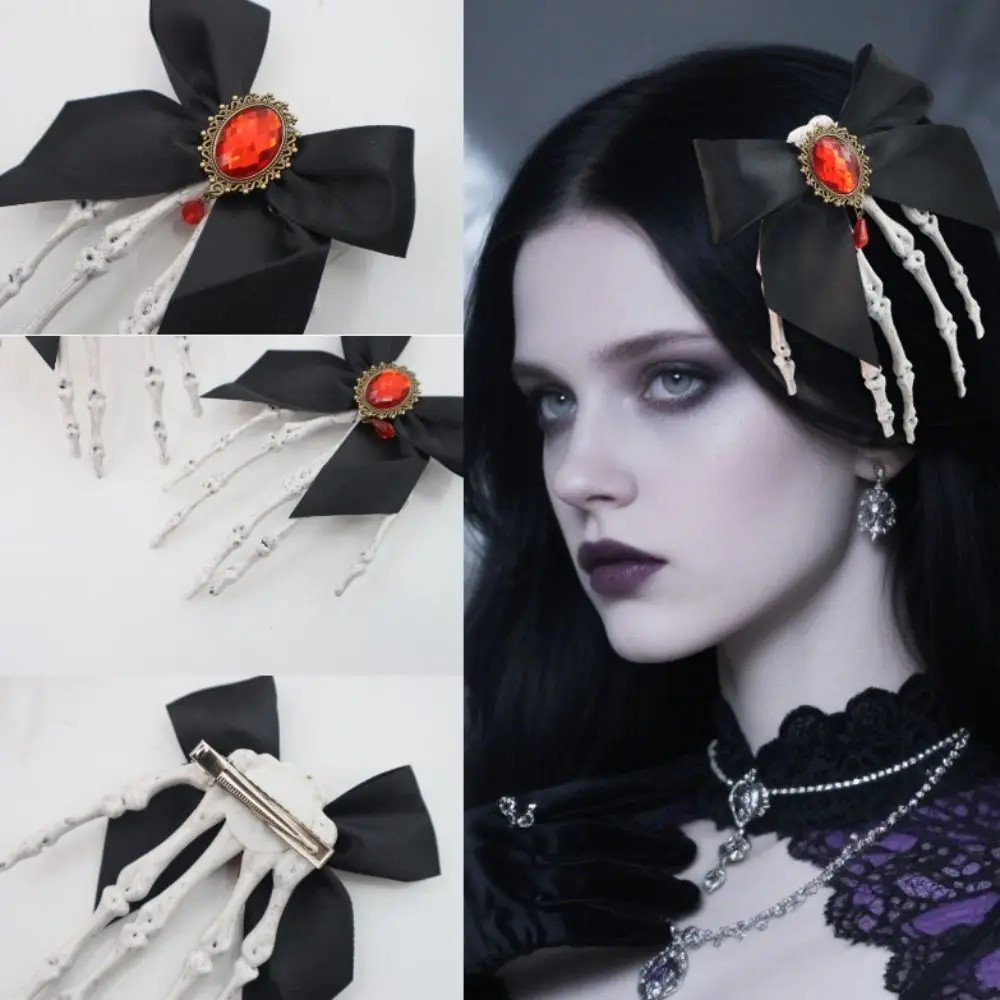 

Personality Bowknot Ghost Claw Hair Clip Rhinestone Gothic Skeleton Hand Hairpin Cosplay Headdress Halloween Headwear Women