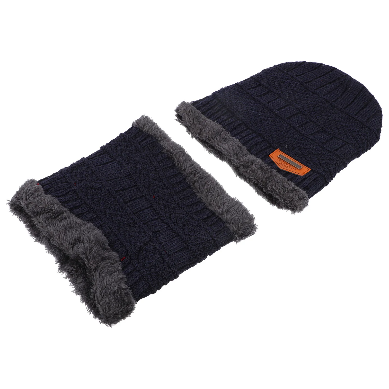 طقم وشاح قبعة شتوية باللون الأزرق السميك من الصوف المحبوك للأطفال للأنشطة الخارجية الدافئة مقاس واحد يناسب معظم القبعات ومجموعة الأوشحة #1
