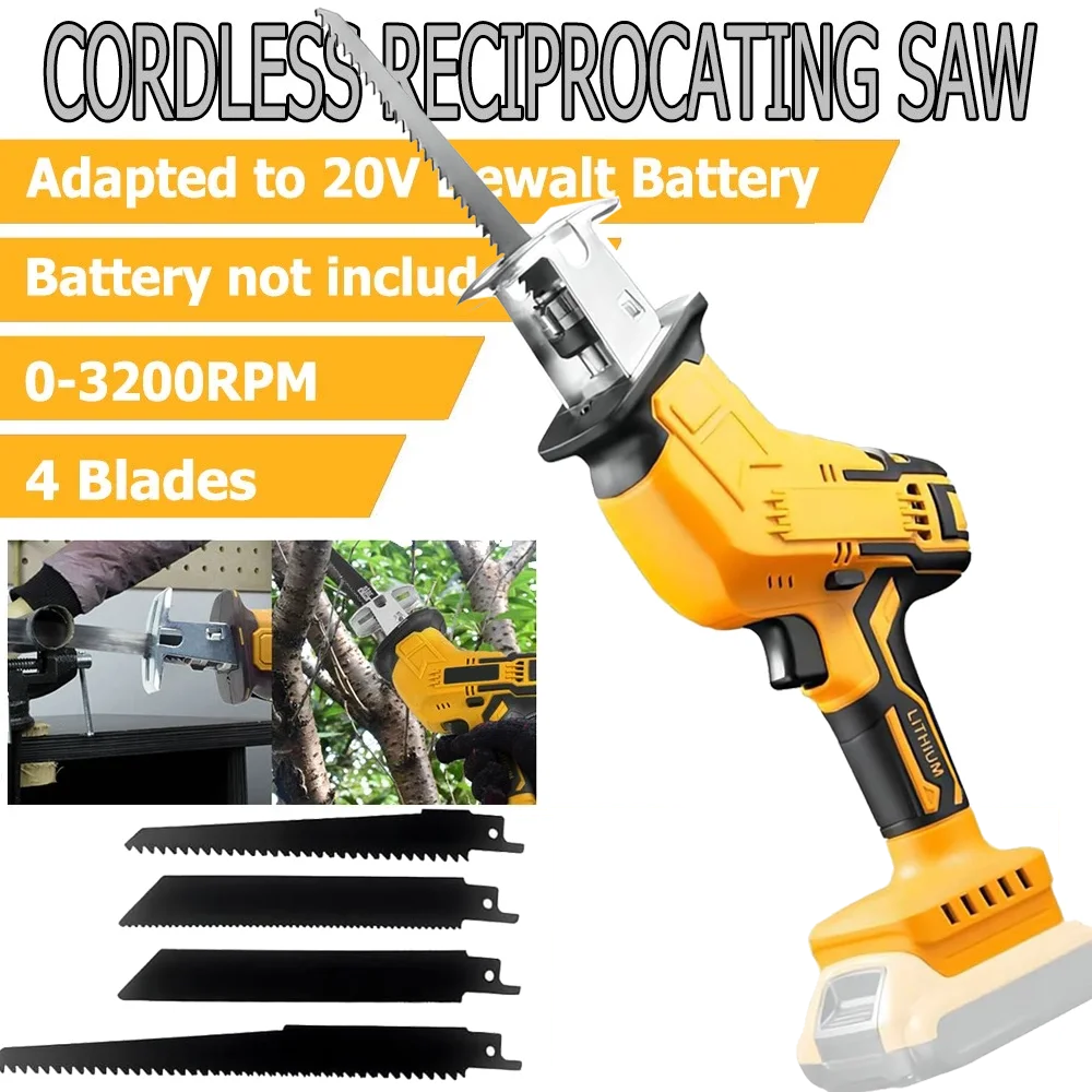 Cordless Reciprocating Saw for Dewalt 20V Battery, 4 Saw Blades Kit Cutting Tool for Wood Metal PVC (Battery Not Included)
