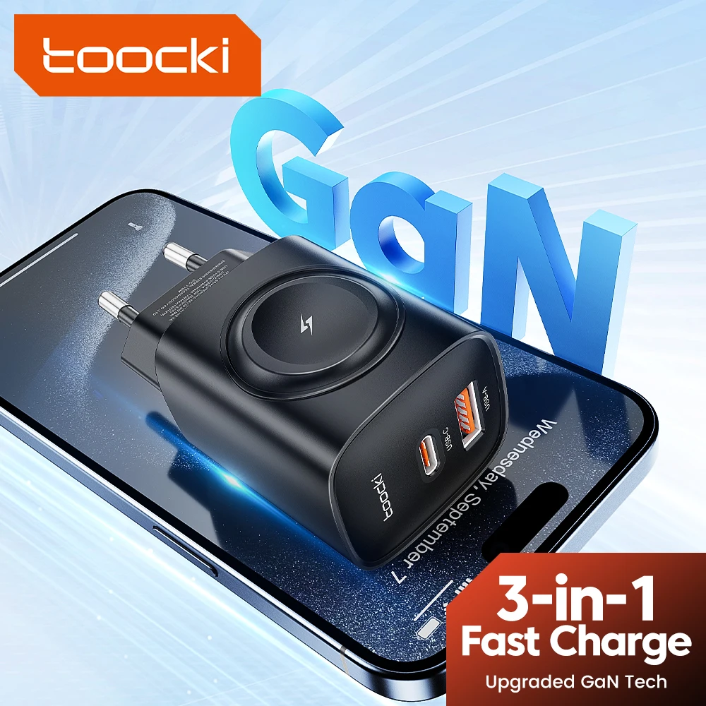 Toocki 3 in 1 Fast Charge  Apple Watch Charger USB C Super Charge GaN PD 20W Phone EU Charger For Iphone16 Samsung Huawei Xiaomi