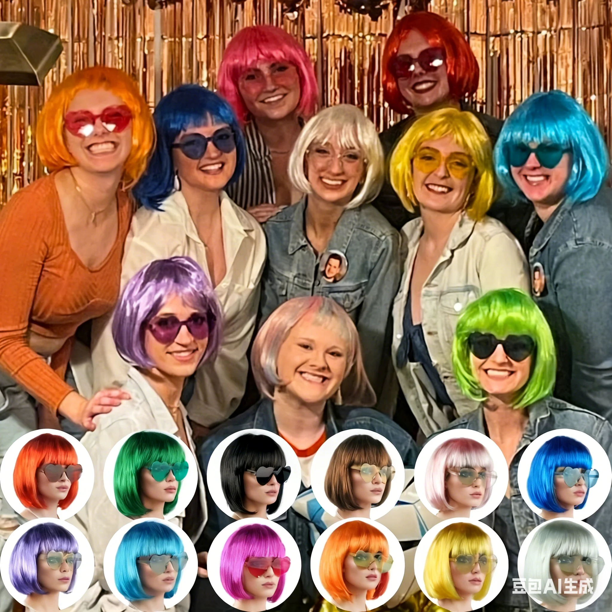 

Женский красочный короткий парик Bobo из синтетического волокна с неоновыми вставками для веселых вечеринок, Хэллоуина, Дня дураков, PB16