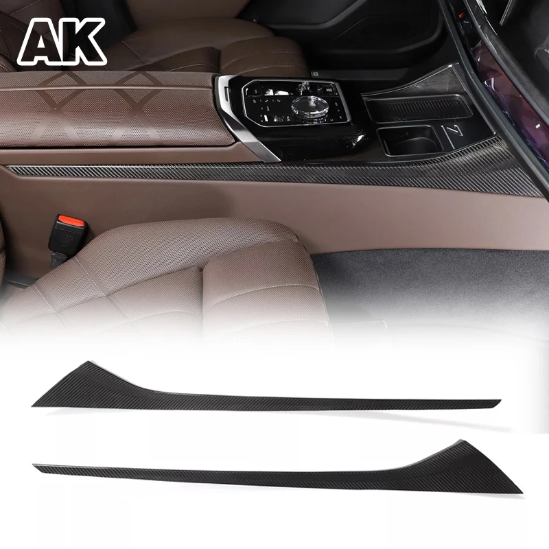 For BMW 7 Series G70 2023-2024 Real Carbon Fiber Car Central Control Cup Holder Sides Strips Trim Sticker Car Accessories