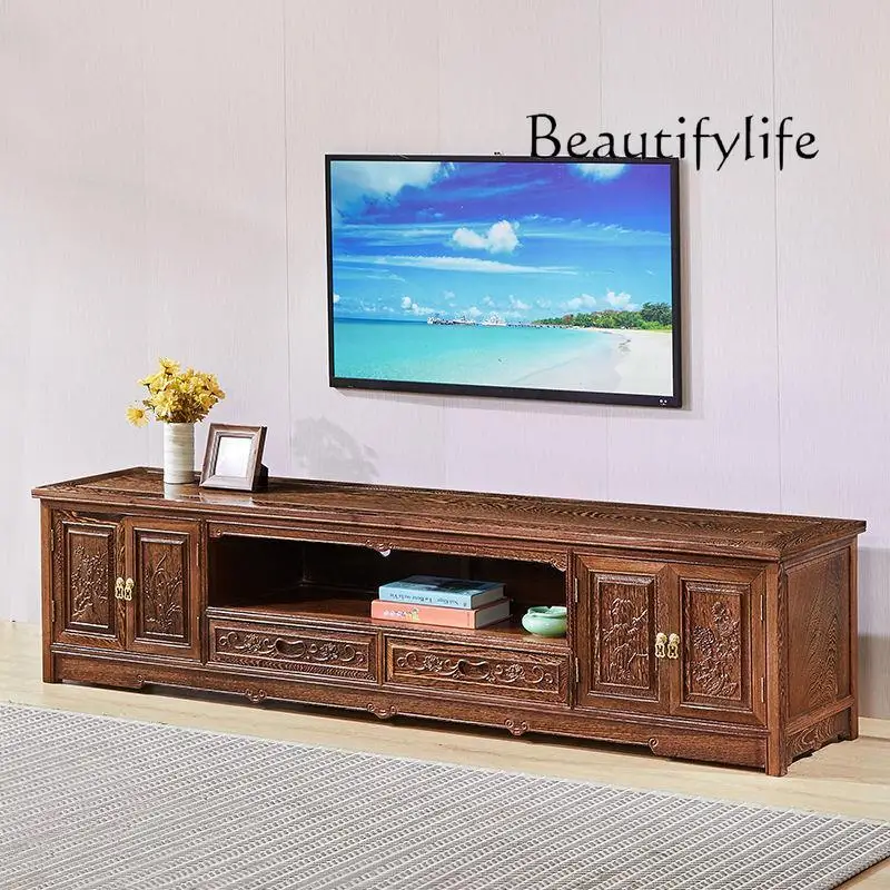 

Mahogany TV cabinet African chicken wing wood floor cabinet furniture all solid wood living room cabinet with drawers