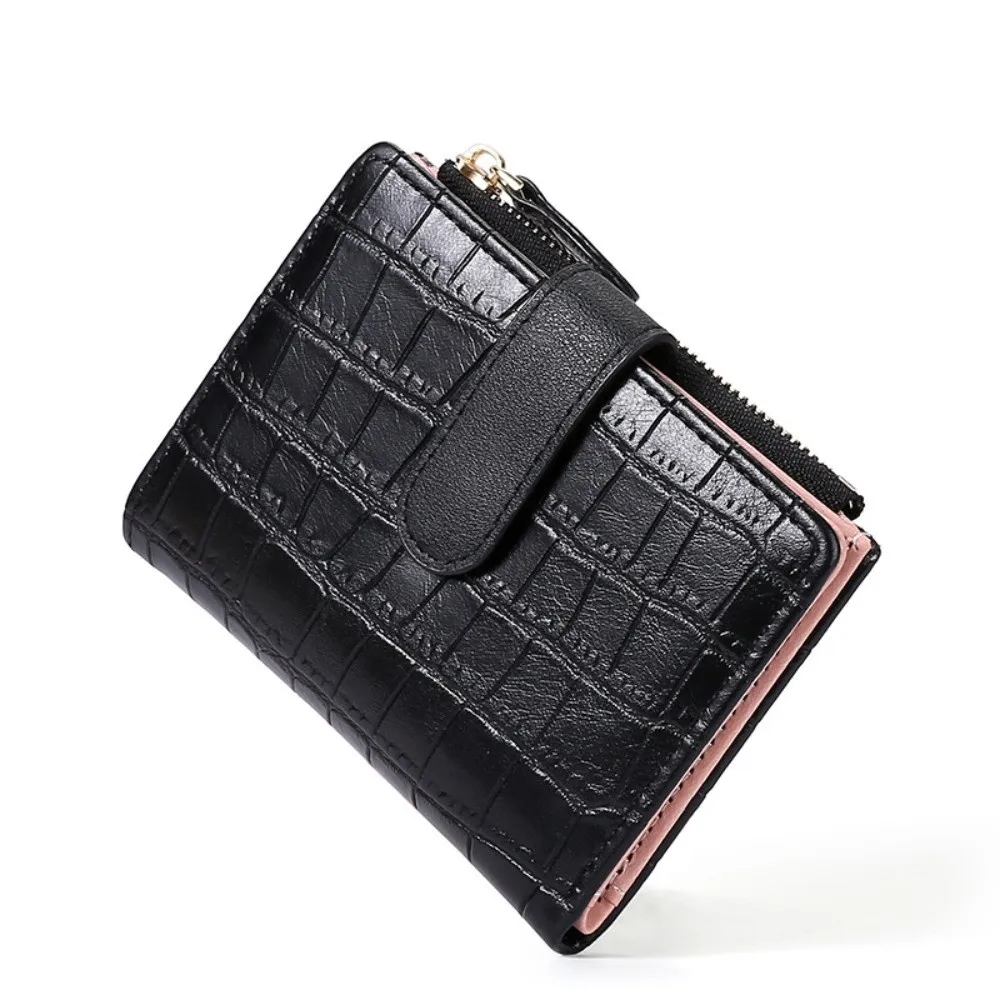

PU Leather Short Women Wallet Crocodile Pattern Lightweight Coin Purse Large Capacity Korean Hasp Card Holder Women Girls