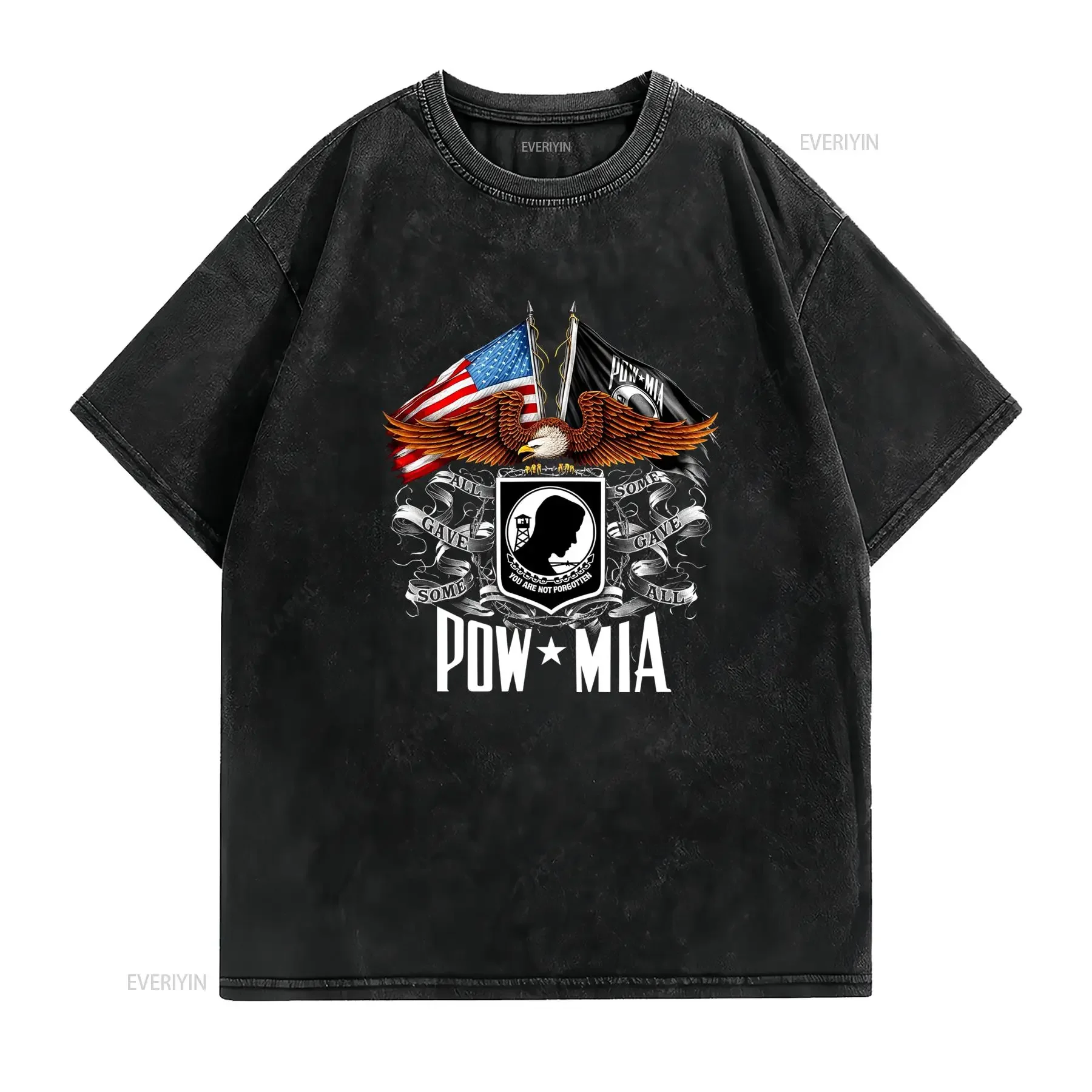 Patriotic Military POW MIA Bald Eagle US Flag Print Casual T Shirt vintage Washed fashion homme Soft streetwear Unisex Slightly