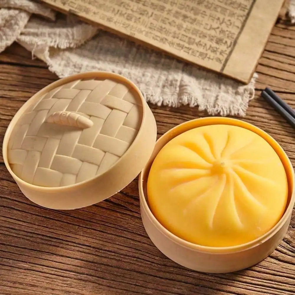 Simulation Bun With Steamer Squishy Funny Prank Soft Silicone Slow Rising Sensory Fidget Toy Anti-Anxiety Novelty Desktop Decor Daily Leisure Relax Plaything