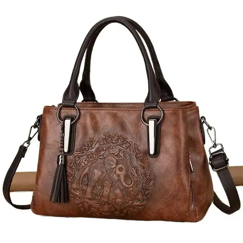 

Tote Handbag Women's Autumn and Winter New Ethnic Style Fashionable Package Atmosphere Middle-aged Mother Shoulder Messenger Bag