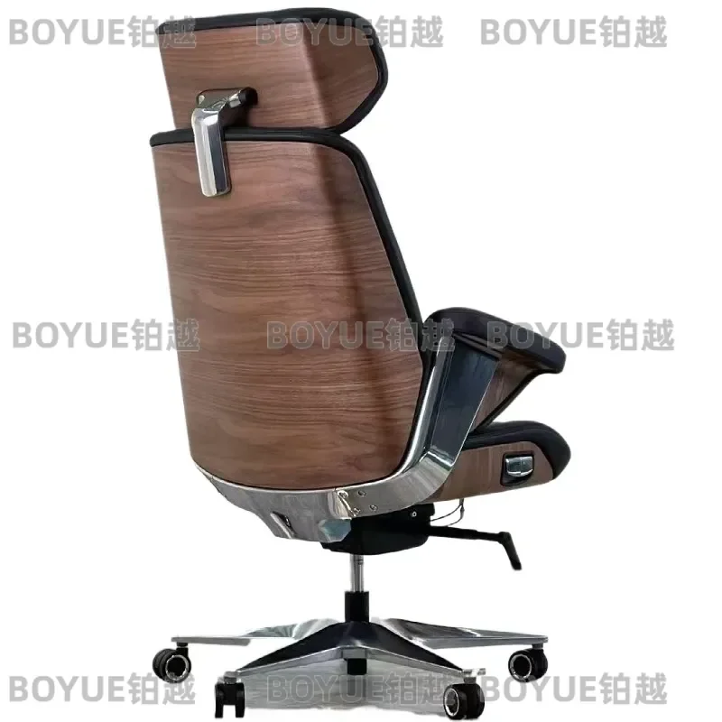 Executive Leather Office Chair Ergonomic High Back Computer Desk Seat Solid Wood Frame Boss Gaming Recliner for Home Work