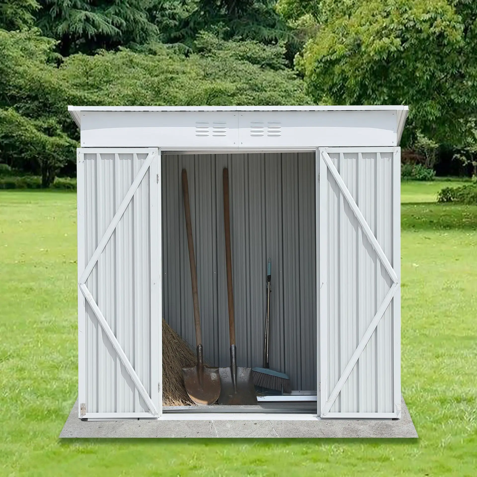 China Export 4X6 Ft Metal Outdoor Storage Shed  in Charcoal Grey Green White-Tool Sheds & Storage House