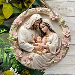 Nativity Scene Wooden Sign 2D Relief Effect Design Virgin Mary Jesus Born Wreath Sign for Church Front Door Wall Hanging Decor